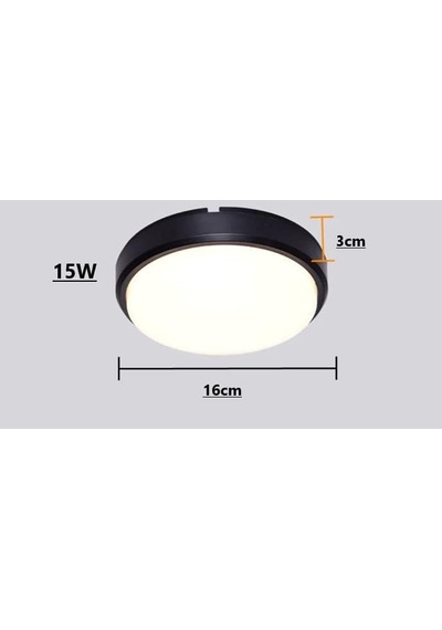 15w Artos Siyah Led Nem Su Geçirmez Banyo Bahçe Balkon Modern Tavan Duvar Lambası Beyaz Işık 6500k Ip65 Dış Mekan Kullanıma Uygun
