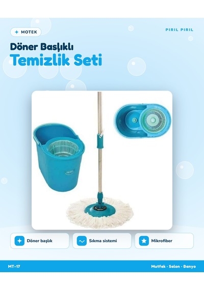 Fix Mop Set Döner Başlıklı Sıkma Sistemli Pratik Temizlik Seti Mt-17