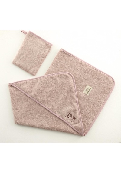 Bambu Antibakteriyel Bebek Nakışlı Havlu Kundak 75x75 Ve Kese Pembe