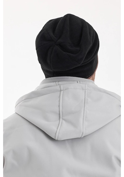 Butikgiz Erkek Siyah Polar Dış, Kahve Pamuklu Iç Kısım, Çift Renk Çift Katmanlı Katlanabilir Yumuşak Bere - Standart / Siyah-kahverengi Siyah-kahverengi