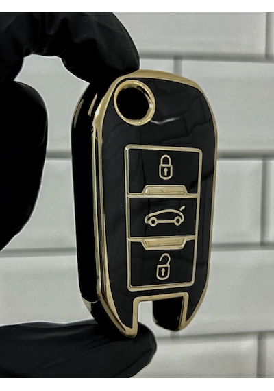 Peugeot 301 308 3008 508 Partner Rifter Uyumlu Nano Anahtar Kılıfı Gold - Siyah