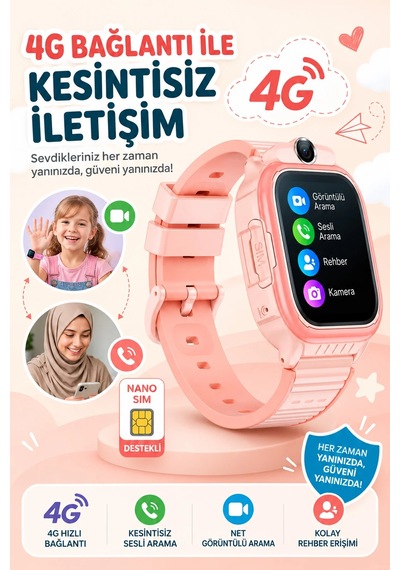 Exenar - Mavi - 4g Akıllı Çocuk Saati Sim Kartlı Gps Rota Takipli Kameralı Görüntülü Konuşmalı Sos 800mah