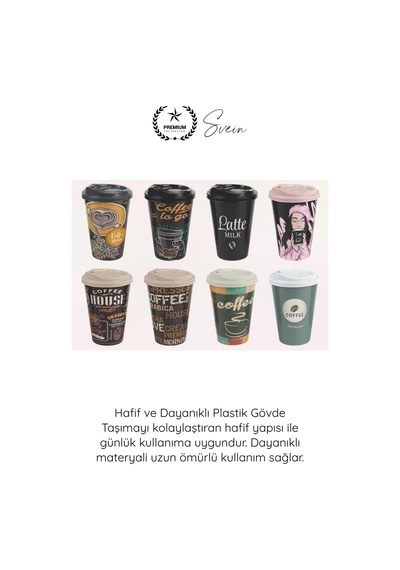 Bardak Renkli Desenli Kapaklı Plastik Çay Kahve Bardağı 2 Li Set 500 Ml Taşınabilir İçecek Kupası S Diğer