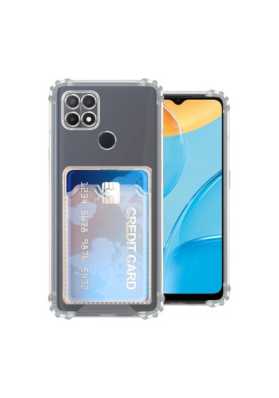 Kvy Oppo A15 Kamera Korumalı Kartlıklı Setra Şeffaf Silikon Kılıf