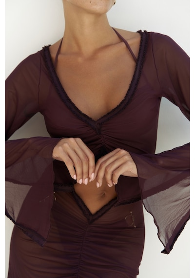 Mai Collection Mai Studios Co. Alyona Dantel Detay Bordo Elbise Bordo