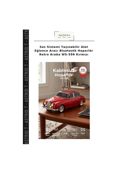 Ses Sistemi Taşınabilir Alet Eğlence Aracı Bluetooth Hoparlör Retro Araba Ws-596 Kırmızı