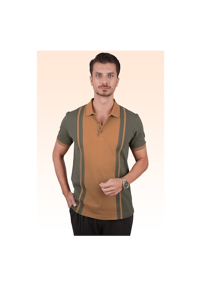 Haki Taba Çift Renkli Polo Tişört 001