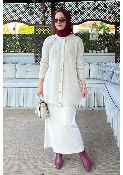 Rabia Şamlı Sedef Angora Triko Hırka Taş Normal