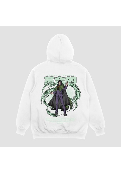 Unisex Beyaz Dragon Baskılı Hoodie Oversize Kapşonlu Sweatshirt Beyaz