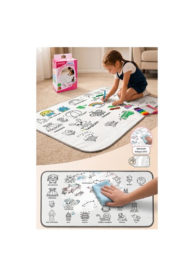 Boyama Örtüsü Yıkanabilir Hayvan Modeli 100x15 Cm 1 Paket 12 Renk Jumbo Keçeli Kalem Penmark Sevinli Hayvanlar Boyama