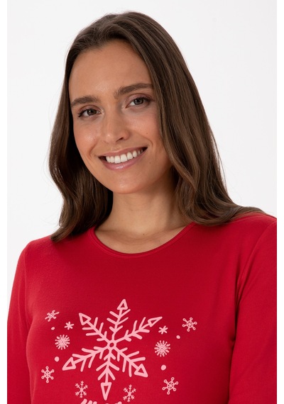 U.S. Polo Assn. Kadın Kırmızı Yılbaşı Temalı Pijama Takımı 50318862-VR030