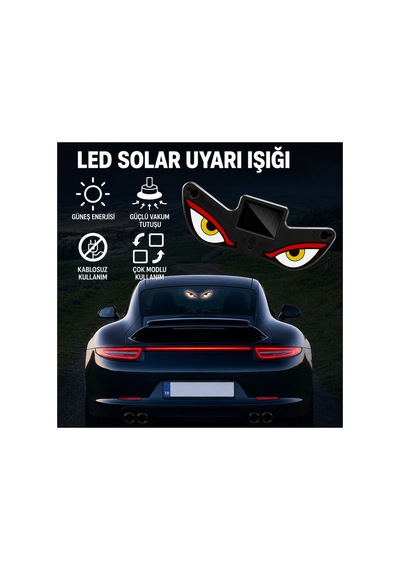 Mobilite Solar Devil Eyes Araç Işıkları Ön/arka Cam İçin Güneş Enerjili/usb Bağlantılı Led Işıkları Sarı-kırmızı