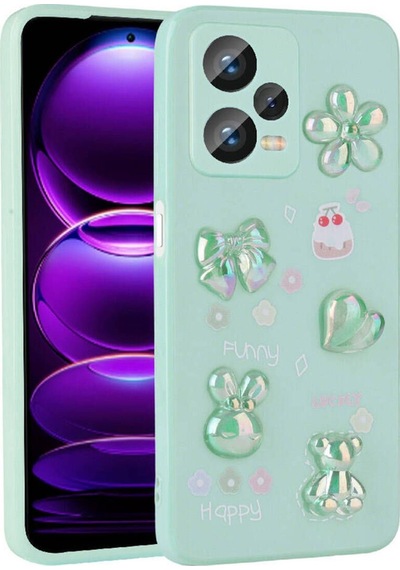 Xiaomi Redmi Note 12 4g Kılıf Kabartma Figürlü Parlak Zore Toys Silikon Kapak Light Green