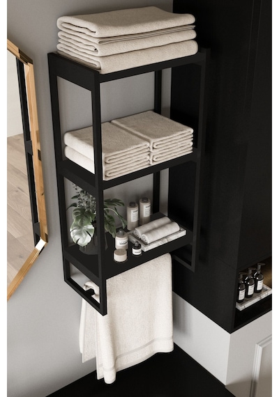 Aju Havluluk Duvar Rafı 3 Katlı Raf Banyo Mutfak Düzenleyici Modern Geniş Depolama Rafı Şık Havluluk Siyah