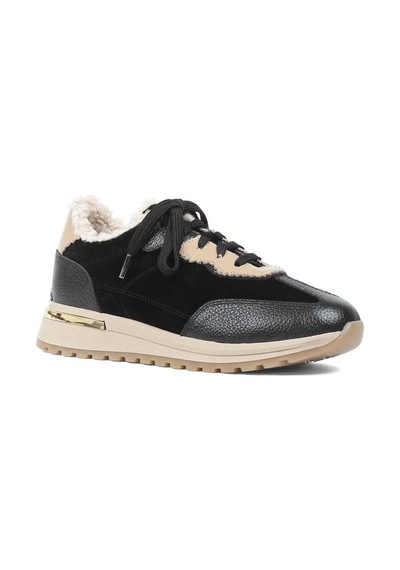 Kadın Siyah Vizon Bağcıklı Süet Deri Sneaker