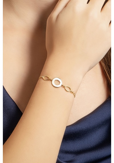 So Chic İtalyan 18 Ayar Sarı Altın Kaplama 19 Cm Gümüş Zincir Bileklik Sarı