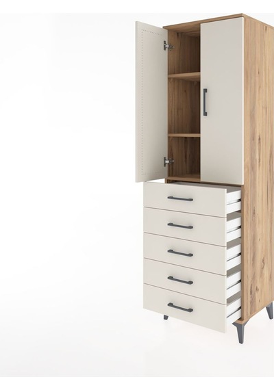 Hyperion Dolap 3 Raflı 5 Çekmeceli 2 Kapaklı 60x44x195 Çam-aytaşı Atlas Çam