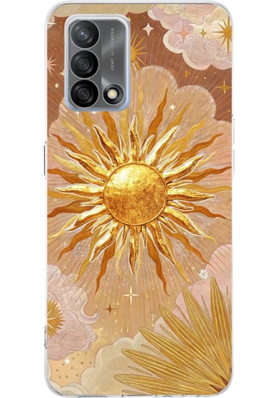 Oppo A74 Uyumlu Altın Güneş Ve Yıldız Desenli Baskılı Silikon Kılıf Renkli