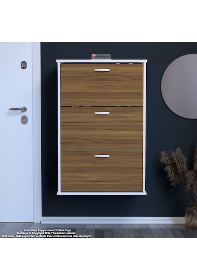 Modilayn Varbi Asma Antre 72x115x26 Cm Lik 3 Düşer Kapak 6 Göz Bölmeli Ayakkabılık Beyaz - Ceviz Modilayn Varbi Asma Antre 72x115x26 Cm Lik 3 Düşer Kapak 6 Göz Bölmeli Ayakkabılık Beyaz - Ceviz