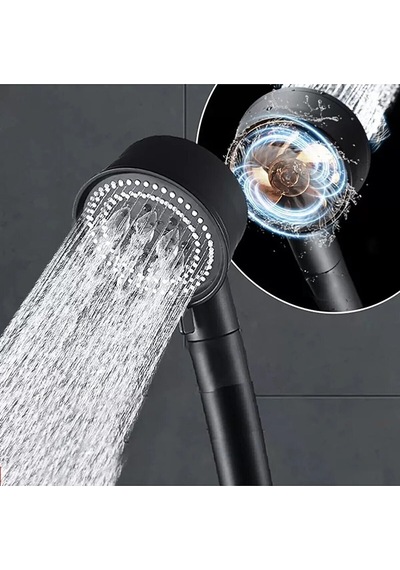Turbo Pervaneli 5 Fonksiyonlu Duş Başlığı Duş Hortumu 150 Cm Siyah Krom Kaplama Diğer