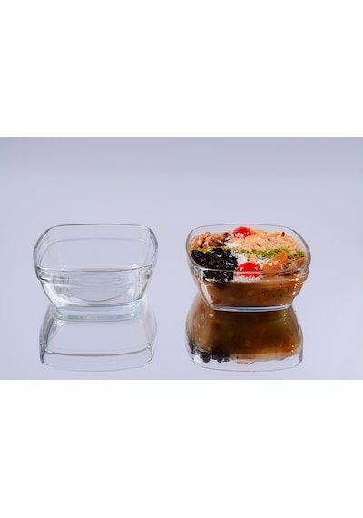 Glassco Kare Sütlaç Kare Cam Kase Tatlı Puding Kase 6'Lı