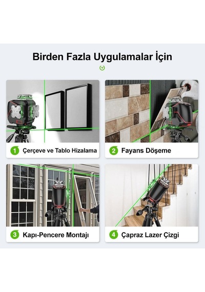 Kobb Kbl36gtp Yeşil Çapraz Çizgi Lazer Distomat + Uzaktan Kumanda + Tripod + Taşıma Çantası