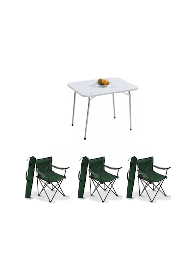 Bofigo 60x80 Katlanır Masa + 3 Adet Kamp Sandalyesi Katlanır Sandalye Piknik Plaj Sandalyesi Yeşil