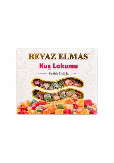 Beyaz Elmas Kuş Lokumu 350 Gr - Geleneksel Türk Lokumu - Karışık Meyve Aromalı İkramlık Lokum