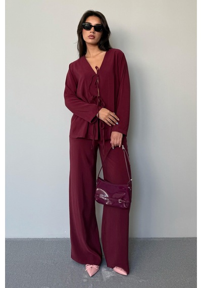 Madmext Bordo Önü Bağlamalı Alt Üst Takım Mg2473 Bordo
