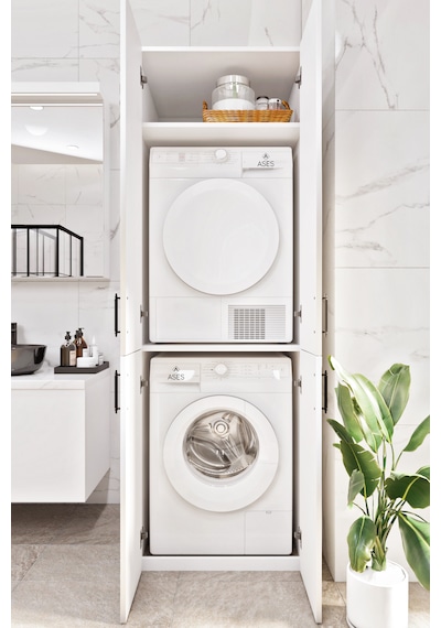 Ases Mobilya Esl0212 Çamaşır Makinası Ve Kurutma Makinası Banyo Dolabı Beyaz Beyaz