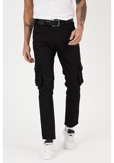 Serseri Jeans Siyah Renk Körüklü Paçası Lastiksiz Kargo Pantolon Siyah