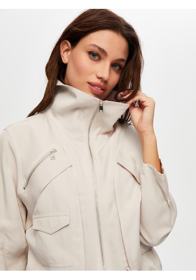 Faik Sönmez Metal Fermuar Detaylı Tenselli Casual Ceket S25ckt033 Us25ckt03372 Taş