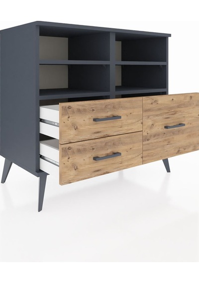 Hyperion Şifonyer 4 Raflı 3 Çekmeceli 88x44x80 Antrasit-antrasit/çam Antrasit/çam
