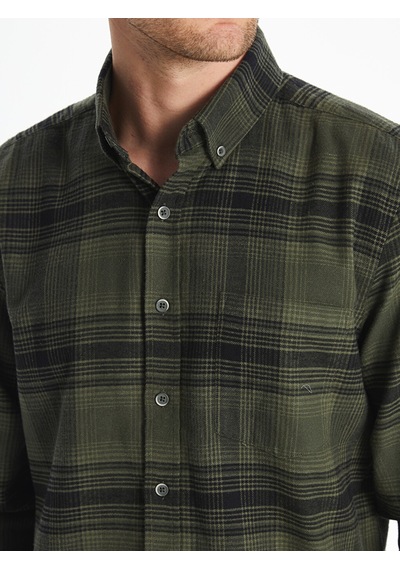 Lcwaıkıkı Classic Haki Regular Fit Uzun Kollu Ekose Poplin Erkek Gömlek