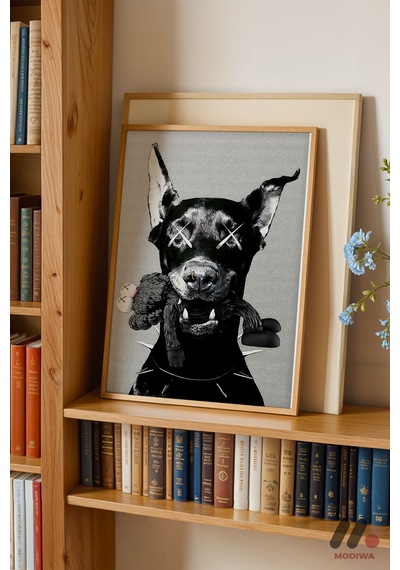 Siyah Köpek Pop Art, Ahşap Çerçeveli Duvar Tablosu - Renkli Ev Dekorasyonu