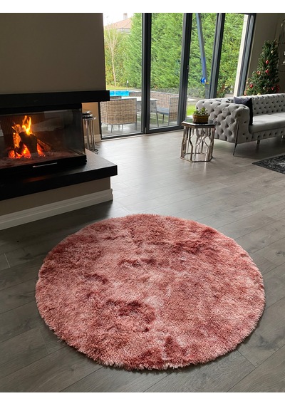 Batik Tavşan Somon Yumuşak Dokulu Peluş Halı Yuvarlak