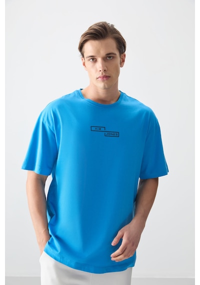 Air Jones Tommy Life Petrol Mavi %100 Pamuk Kalın Yumuşak Dokulu Oversize Fit Baskılı Erkek T-shirt - 88361 Petrol Mavi