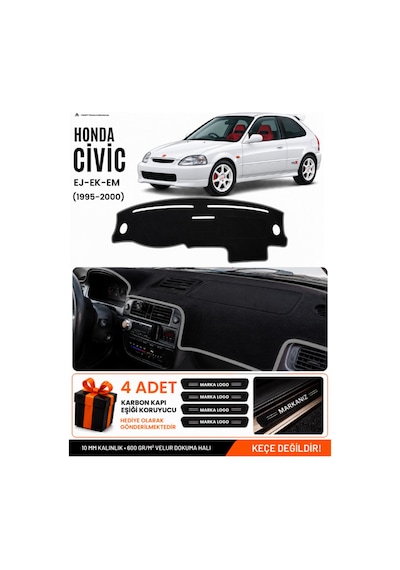 Honda Civic Ek-ej-em 1995-2000 Uyumlu Torpido Örtüsü, Torpido Kılıfı - Siyah-gri - Ho007
