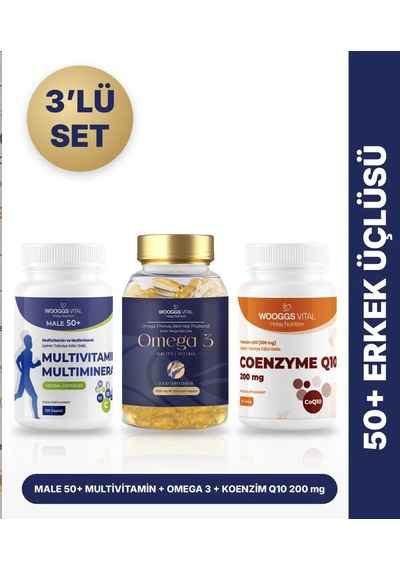 Hotay Nutrition Wooggs Vital Male 50+ Multivitamin 120 Kapsül + Omega 3 90 Kapsül + Koenzim Q10 200 Mg 30 Tablet