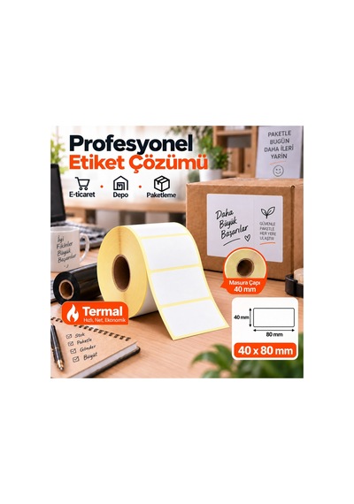 40x80 Mm Rulo Termal Ribonsuz Barkod Etiketi 40 Mm Masura 1000'li Sarım 1