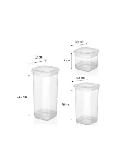 Kapris 3'lü Erzak Kabı Saklama Kabı Beyaz 1700 ML + 1100 ML + 500 ML Beyaz