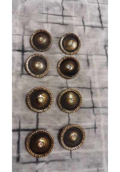 Polyester Mınelı Taşlı Gold Düğme 34 Boy 22 Mm ,8 Adet
