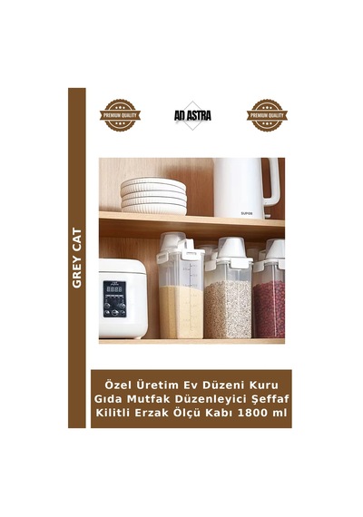 Özel Üretim Ev Düzeni Kuru Gıda Mutfak Düzenleyici Şeffaf Kilitli Erzak Ölçü Kabı 1800 Ml Çok Renkli