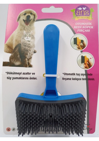 Ans Kedi Köpek Tuşlu Otomatik Tüy Toplayıcı Tarak Mavi