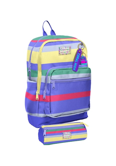 Coral High Okul Sırt Çantası Ve Kalemlik Seti - Renkli Çizgi Desenli Kız Çocuk Setygn33202c Lila - Sarı
