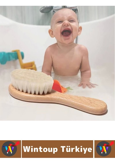 Bebek Hassas Cilt İçin Banyo Saç Bakım Tarak Fırça Organik Keçi Kılı Ahşap Saplı Bebek Banyo Tarağı