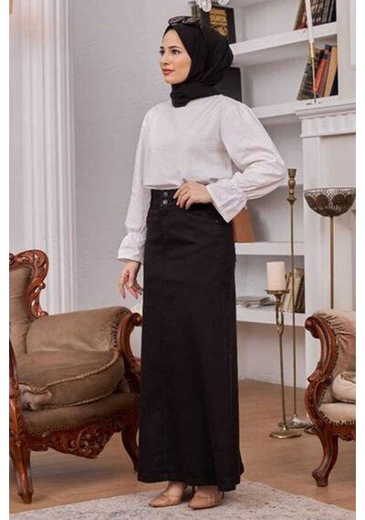 2254-denim Klasik Etek Siyah Siyah