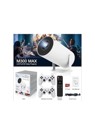 M300max Android Projektör Akıllı Video Oynatıcı 2 İn 1 Game Projektor Full Hd Projeksiyon Yansıtma
