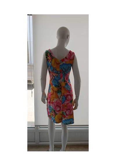 Çınar Boutique V Yaka Yaprak Desenli Elbise Çok Renkli Çok Renkli