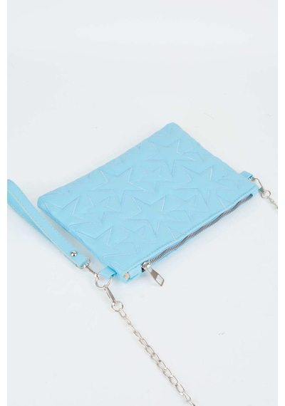 Vivaq Kadın Bebe Mavi Yıldız Nakışlı Suni Deri Bilek Ve Zincir Askılı Portföy El Ve Clutch Çanta
